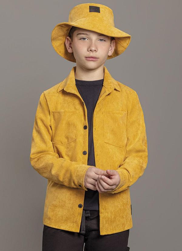 Ioluig - Camisa Menino Manga Longa Veludo Cotelê Amarelo