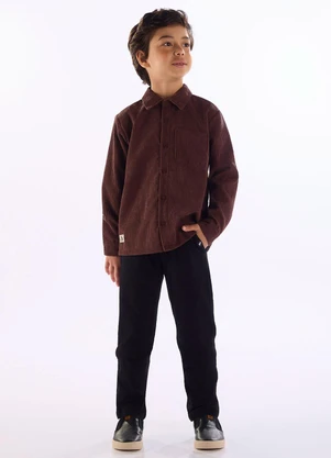 Quimby - Camisa para Menino Cotelê Marrom - QUIMBY