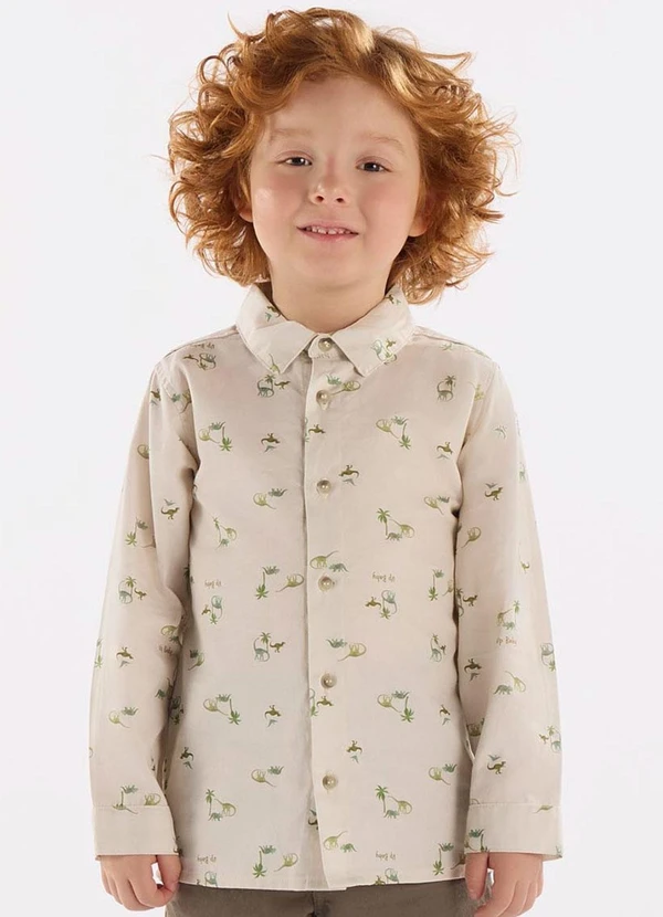 Up Baby - Camisa para Menino em Sarja Bege