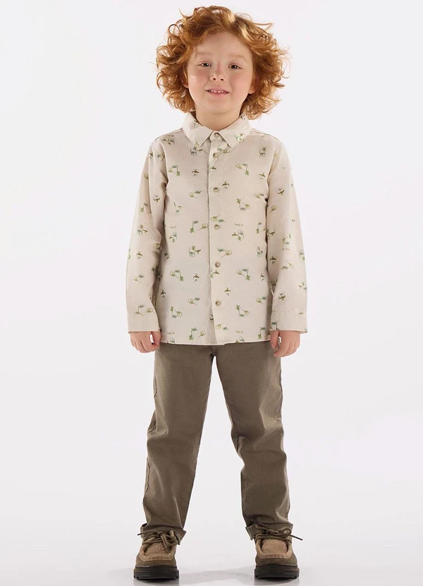 Up Baby - Camisa para Menino em Sarja Bege 2