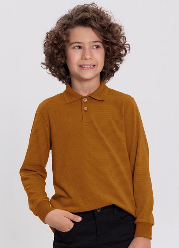 Alakazoo - Camisa Polo em Malha Texturizada Laranja