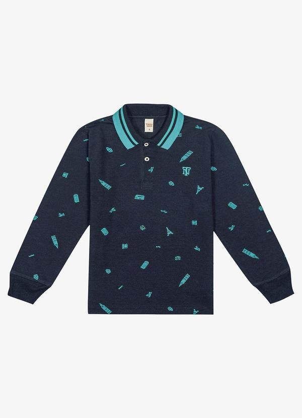 Trick Nick - Camisa Polo Infantil Manga Longa Azul