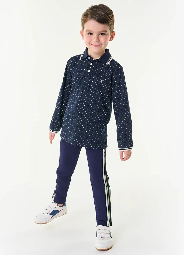 Trick Nick - Camisa Polo Infantil Manga Longa Azul 3