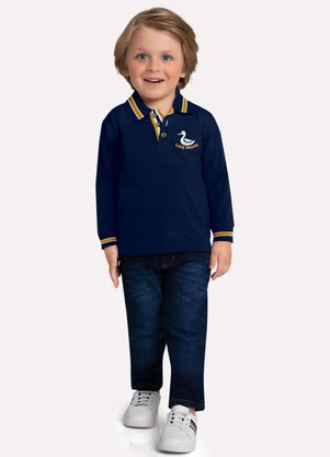 Milon - Camisa Polo Infantil Menino Bordado Azul - MILON