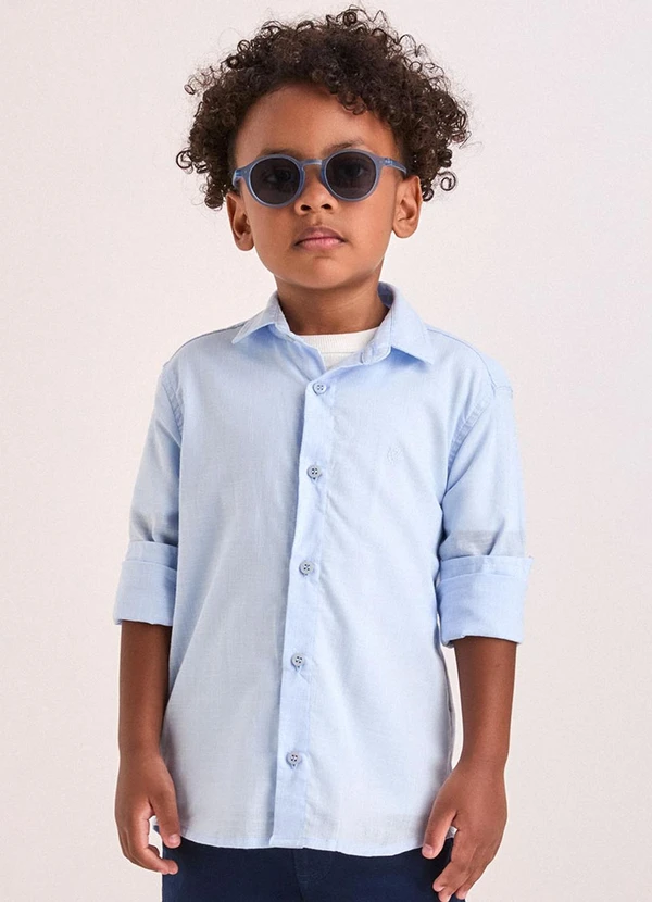 Youccie - Camisa Social Azul com Bordado Azul