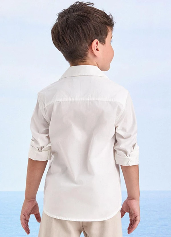 Camisa Social Menino Manga Curta - Branca Com Bolso Verão 5 A 14 Anos
