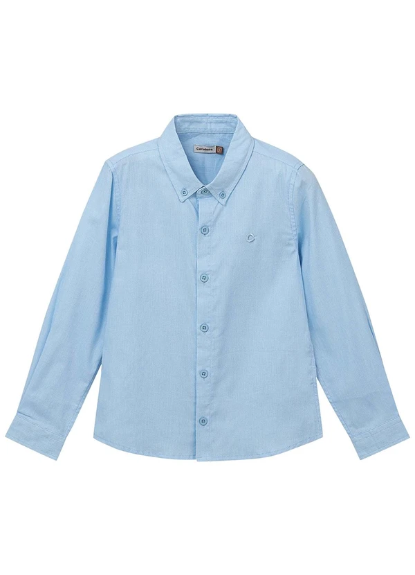 Carinhoso - Camisa Tradicional em Algodão Menino Azul Claro