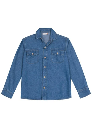 Carinhoso - Camisa Tradicional Jeans Menino Azul - CARINHOSO