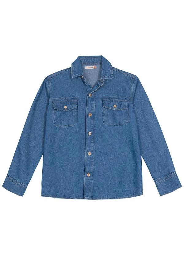 Carinhoso - Camisa Tradicional Jeans Menino Azul