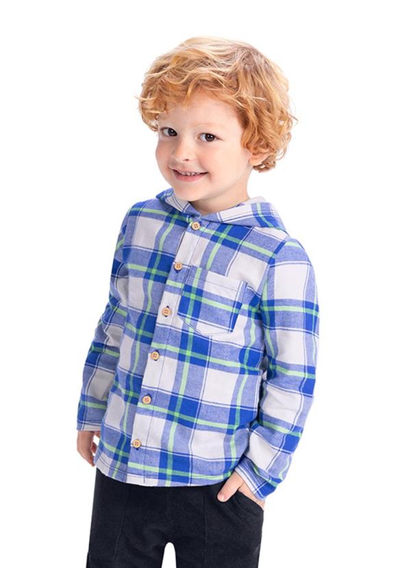 Alenice - Camisa Xadrez com Capuz Menino Azul