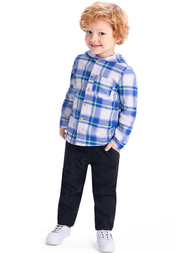 Alenice - Camisa Xadrez com Capuz Menino Azul 2