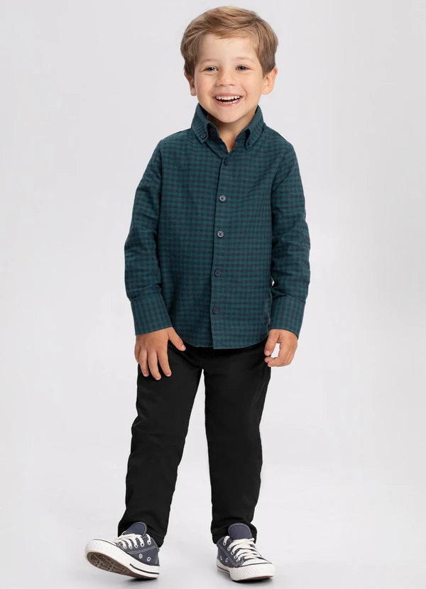 Camisa Xadrez de Mangas Longas em Flanela Verde - Alakazoo