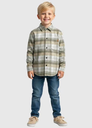 Carinhoso - Camisa Xadrez Flanelada Bege - CARINHOSO