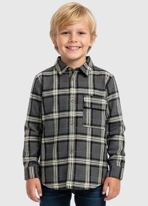 Carinhoso - Camisa Xadrez Flanelada Cinza Escuro - CARINHOSO