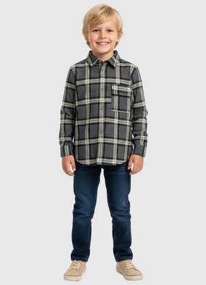 Carinhoso - Camisa Xadrez Flanelada Cinza Escuro - CARINHOSO