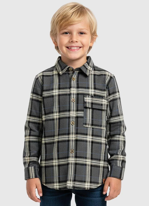 Carinhoso - Camisa Xadrez Flanelada Cinza Escuro