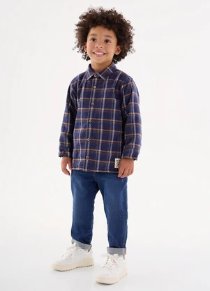 Up Baby - Camisa Xadrez Infantil Menino Azul - UP BABY