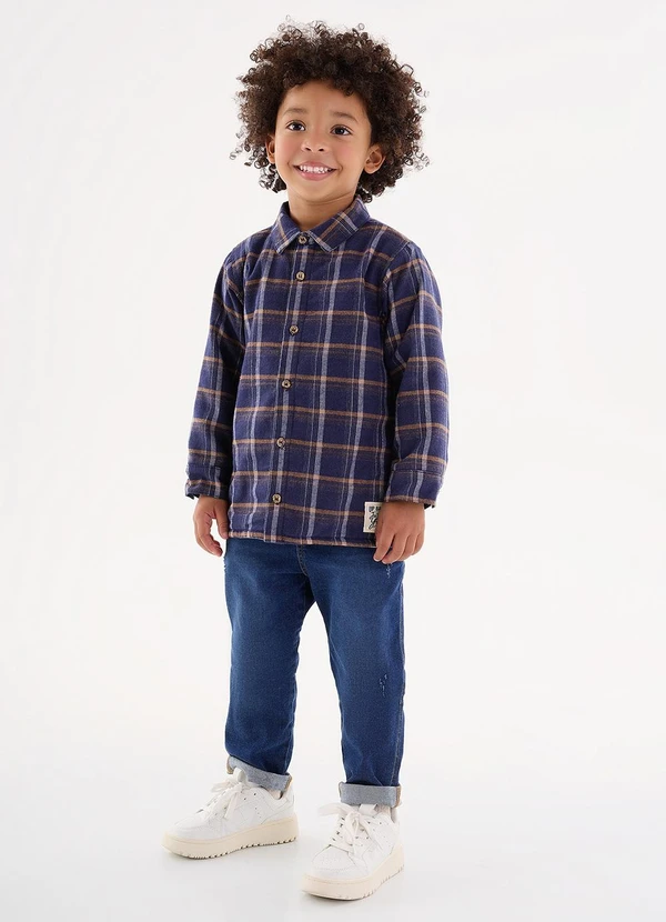 Up Baby - Camisa Xadrez Infantil Menino Azul 2