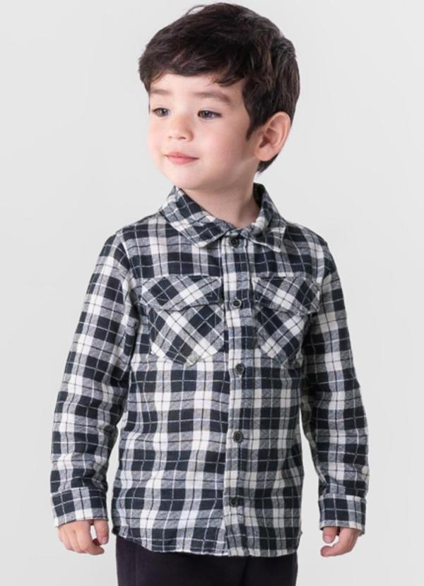 Mundi - Camisa Xadrez Infantil Menino em Flanela Branco