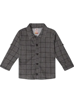 Marisol - Camisa Xadrez Manga Longa Infantil Cinza - MARISOL