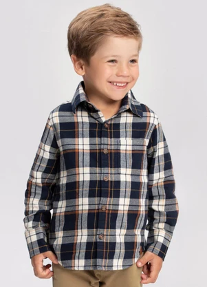 Alakazoo - Camisa Xadrez Menino com Bolso em Flanela Azul - ALAKAZOO