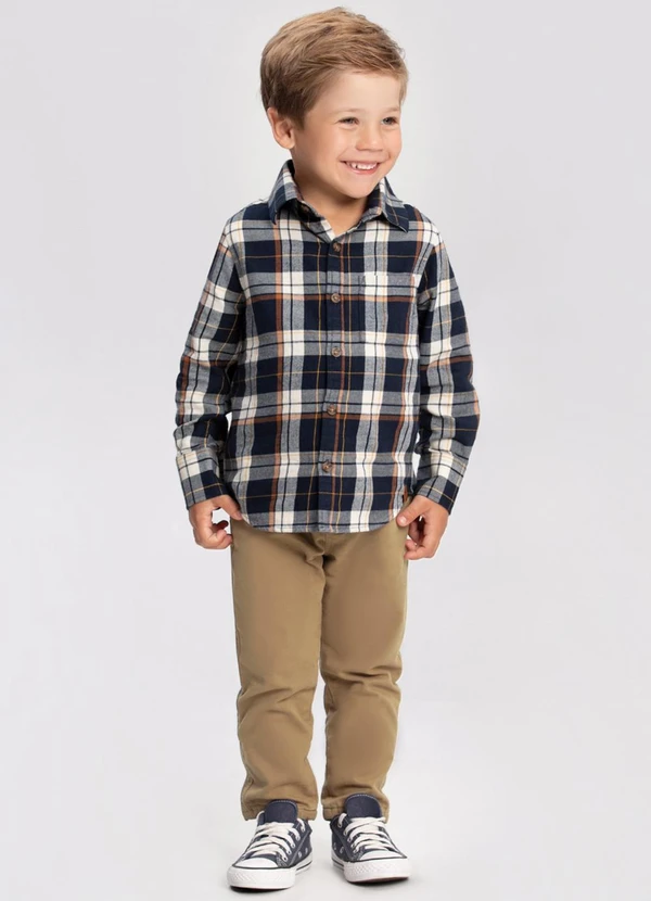 Alakazoo - Camisa Xadrez Menino com Bolso em Flanela Azul 2