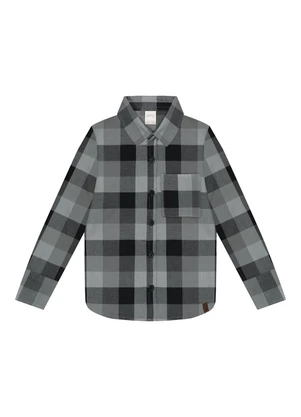 Alakazoo - Camisa Xadrez Menino com Bolso em Flanela Preto - ALAKAZOO