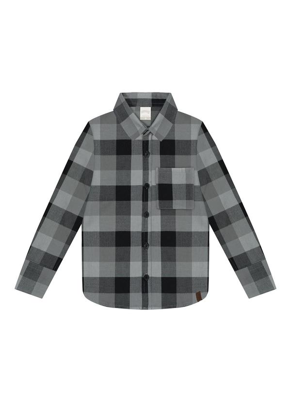 Alakazoo - Camisa Xadrez Menino com Bolso em Flanela Preto