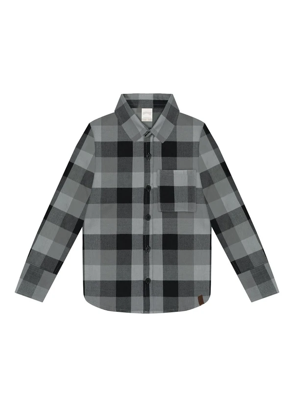 Alakazoo - Camisa Xadrez Menino com Bolso em Flanela Preto 1