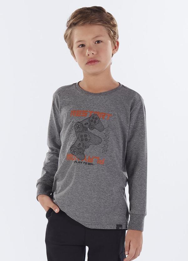 Pulla Bulla - Camiseta Infantil Menino Meia Malha Cinza