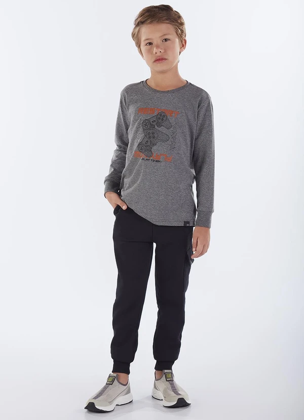 Pulla Bulla - Camiseta Infantil Menino Meia Malha Cinza 2