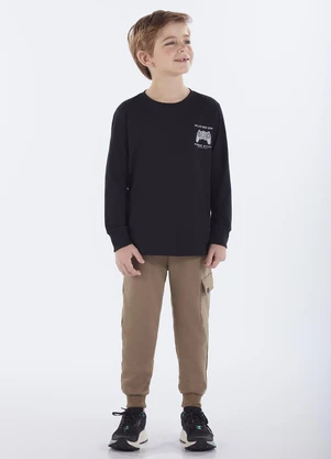 Pulla Bulla - Camiseta Infantil Menino Meia Malha Preto - PULLA BULLA