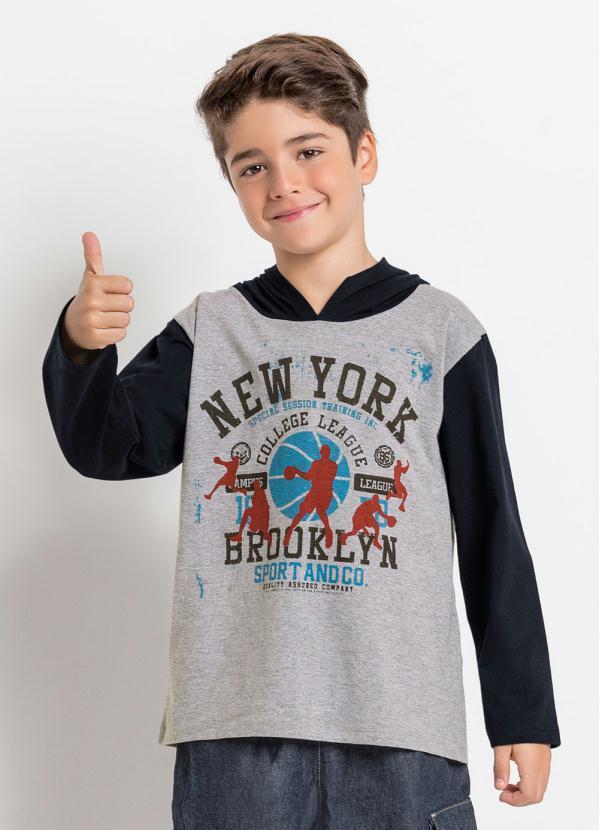 Outlet - Camiseta Infantil Mescla e Preta com Capuz 1