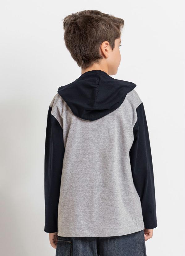 Outlet - Camiseta Infantil Mescla e Preta com Capuz 2