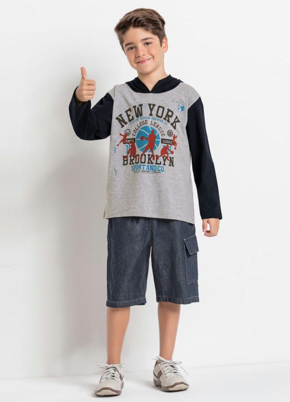 Outlet - Camiseta Infantil Mescla e Preta com Capuz 3