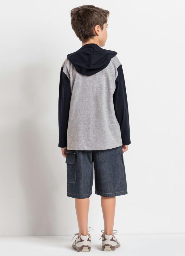 Outlet - Camiseta Infantil Mescla e Preta com Capuz 4