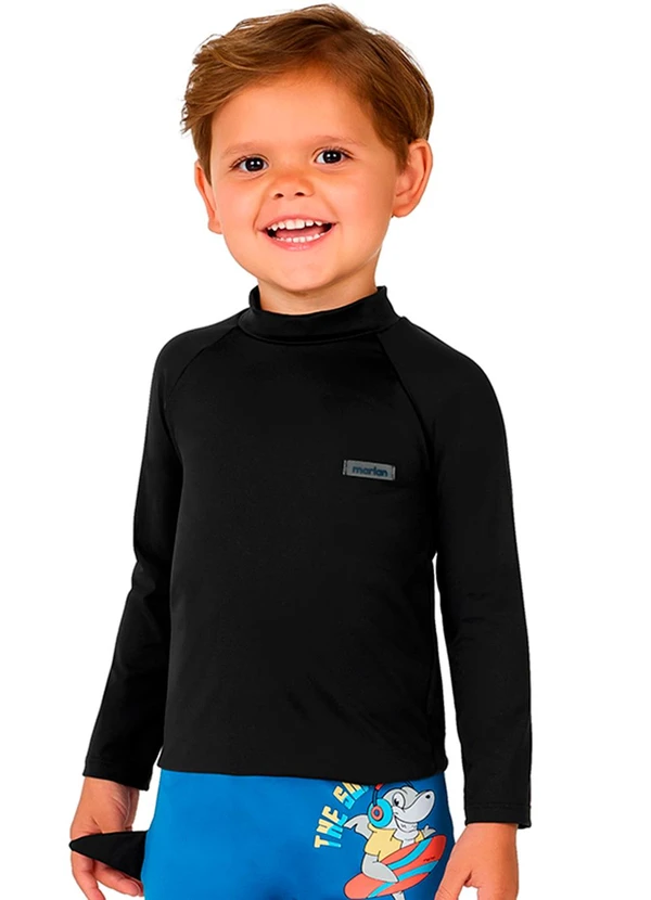 Marlan - Camiseta Infantil Unissex Manga Longa Preto