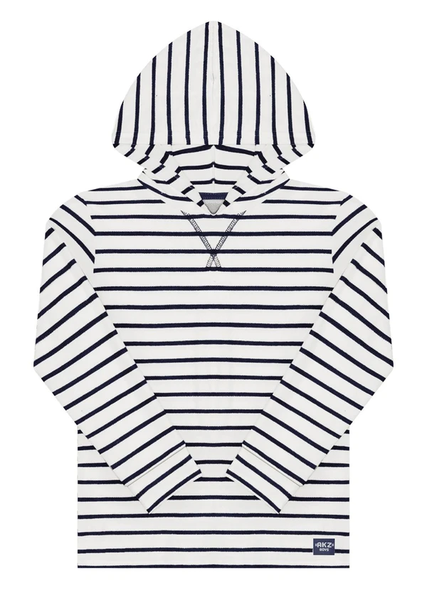Alakazoo - Camiseta Listrada com Bordado e Capuz Azul