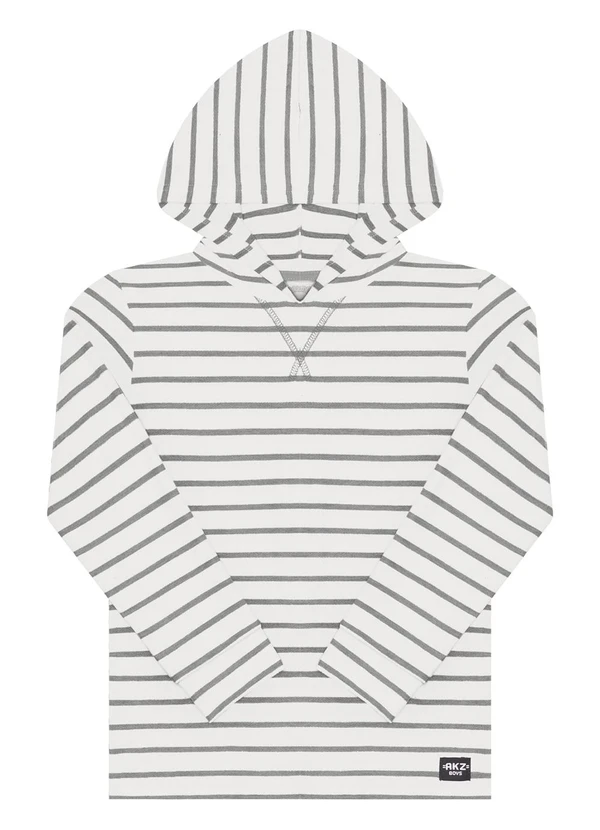 Alakazoo - Camiseta Listrada com Bordado e Capuz Cinza 3