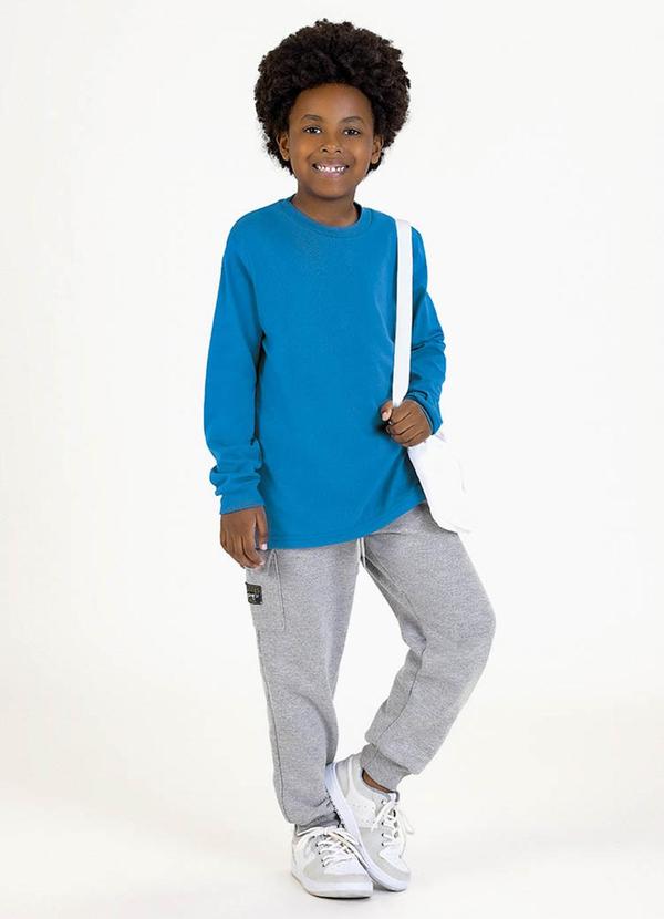 Soft Bonni - Camiseta Manga Longa Infantil em Meia Malha Azul