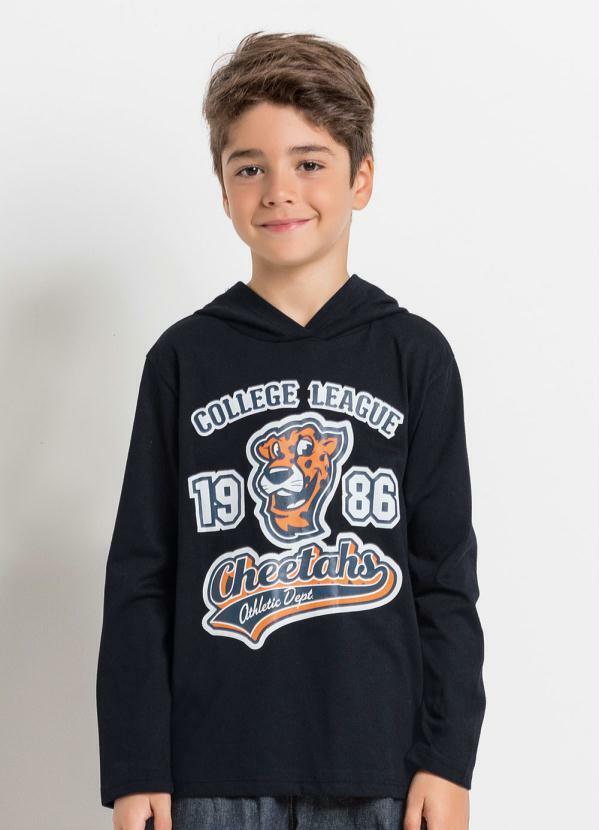 Outlet - Camiseta Manga Longa Infantil Preta com Capuz