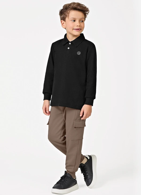 Trick Nick - Polo Infantil Manga Longa Masculina Preto 3