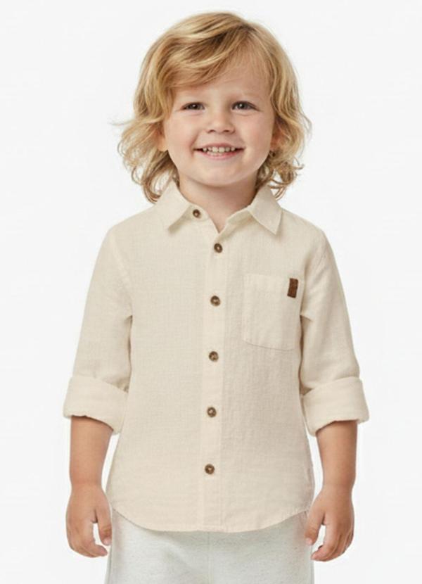 Lik Boys - Camisa com Bolso Viscose Slub Bege