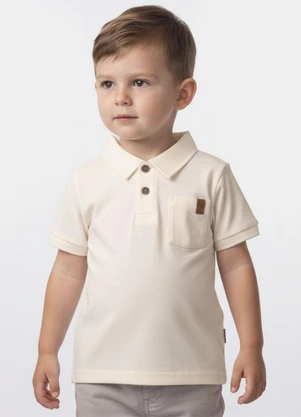 Lik Boys - Camisa Gola Polo Mc Avulsa em Piquet  Bege - LIK BOYS