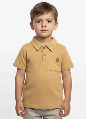 Lik Boys - Camisa Gola Polo Mc Avulsa em Piquet  Bege - LIK BOYS
