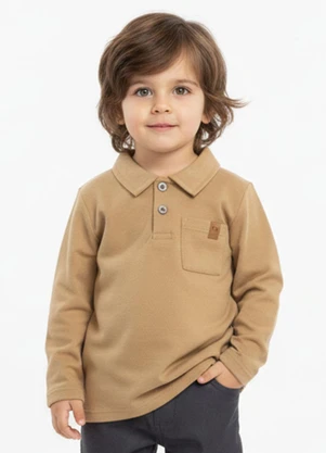 Lik Boys - Camisa Gola Polo Ml Avulsa em Piquet  Bege - LIK BOYS