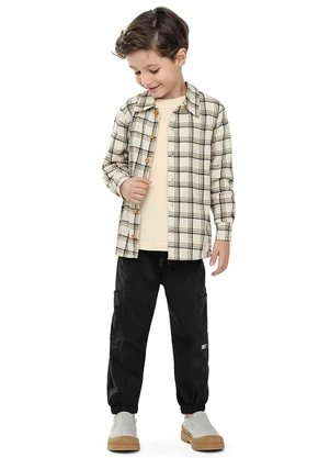 Colorittá - Camisa Infantil Menino Flanela Xadrez Bege - COLORITTÁ