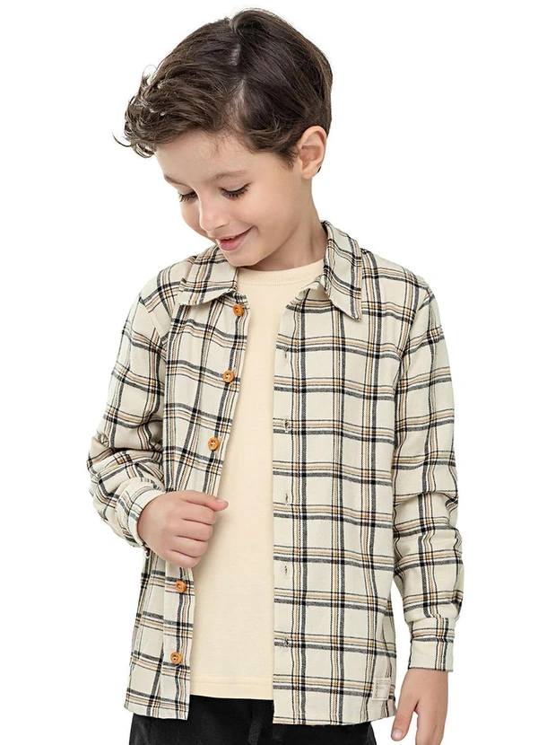 Colorittá - Camisa Infantil Menino Flanela Xadrez Bege