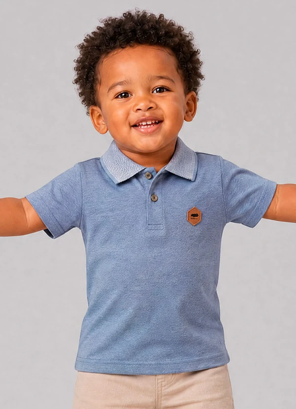 Marlan - Camisa Infantil Polo em Piquet Confort Azul