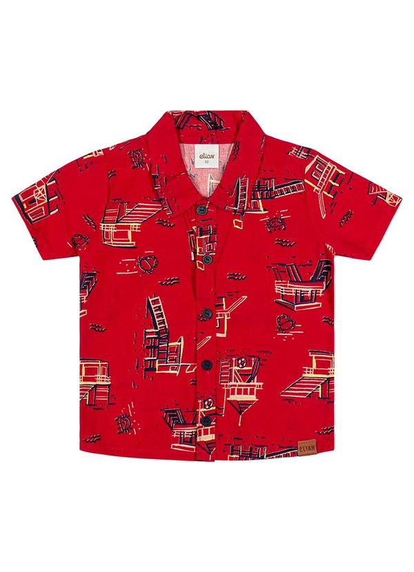 Elian - Camisa Infantil Praia Estampada Elian Vermelho
